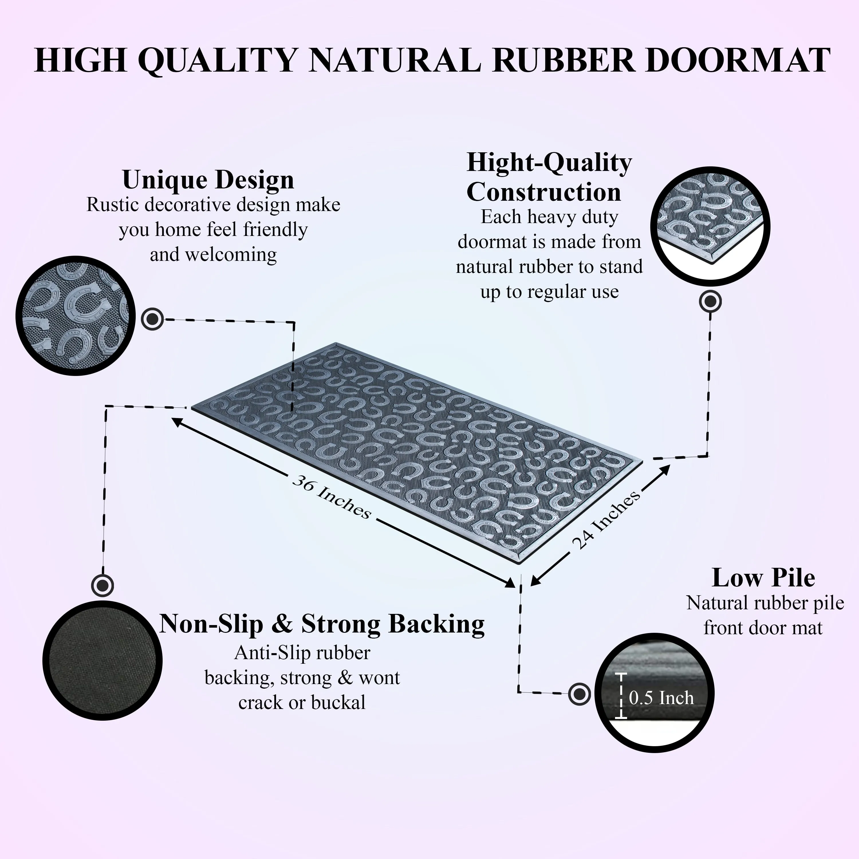 A1HC 100% Rubber Front Door Mat. All Season Large Size. Thin Profile Heavy Duty Doormat for Indoor Outdoor Use