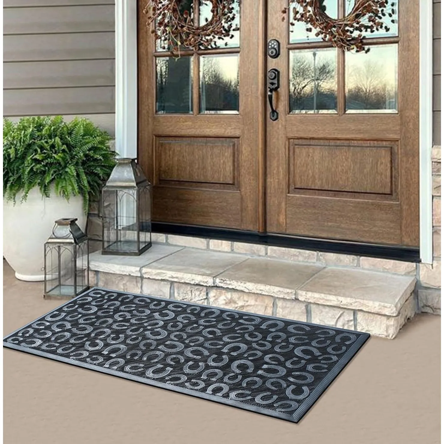 A1HC 100% Rubber Front Door Mat. All Season Large Size. Thin Profile Heavy Duty Doormat for Indoor Outdoor Use