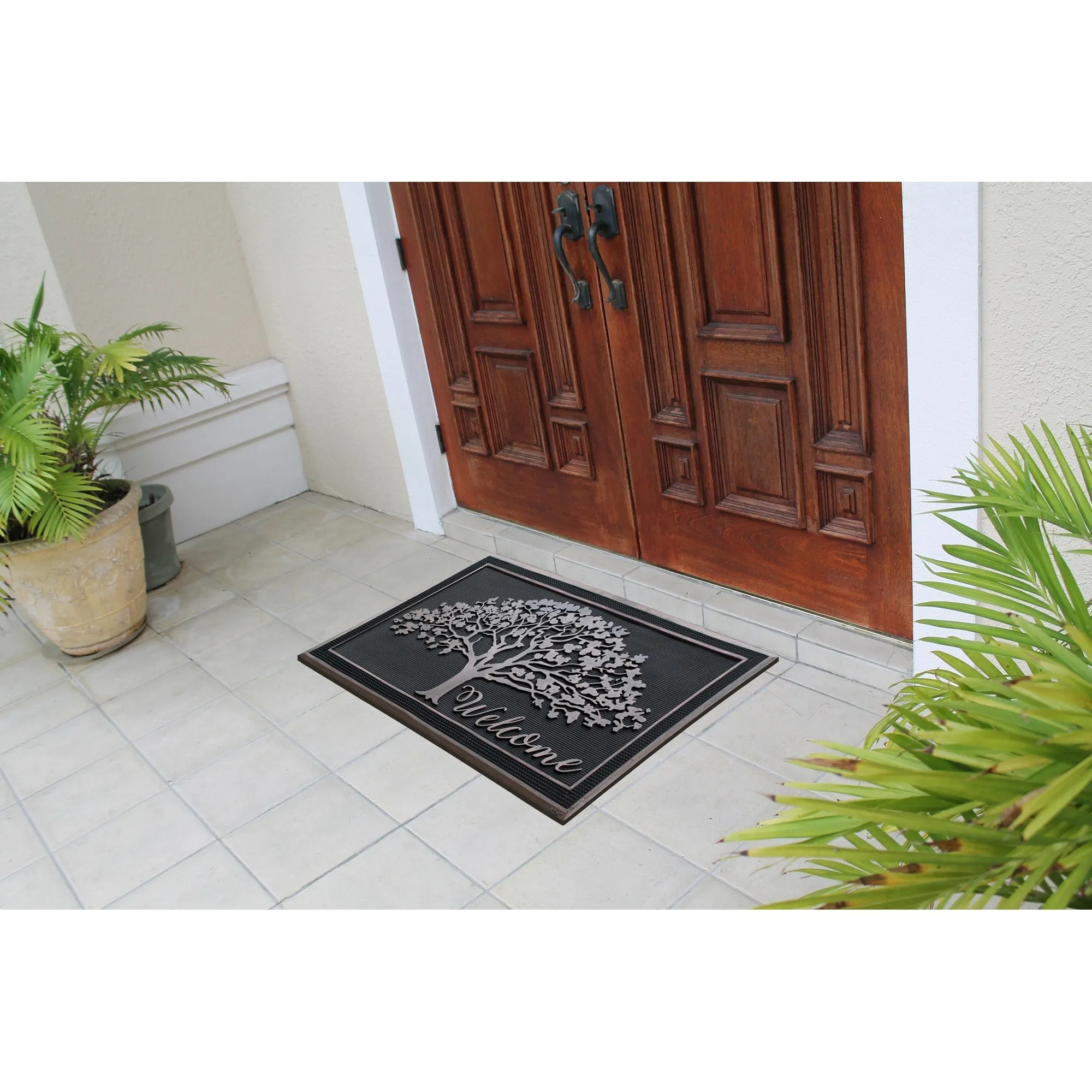 A1HC 100% Rubber Front Door Mat. All Season Large Size. Thin Profile Heavy Duty Doormat for Indoor Outdoor Use