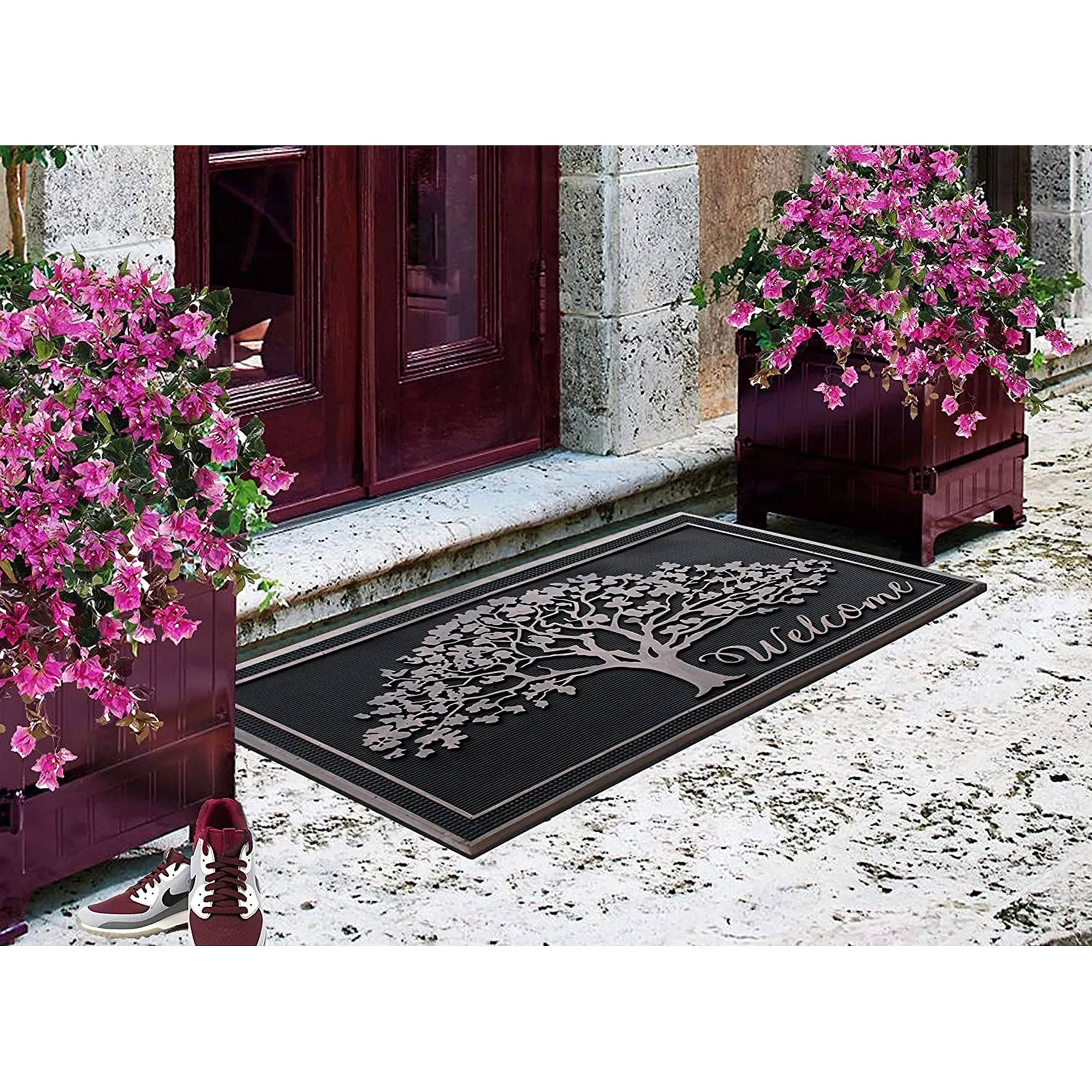 A1HC 100% Rubber Front Door Mat. All Season Large Size. Thin Profile Heavy Duty Doormat for Indoor Outdoor Use
