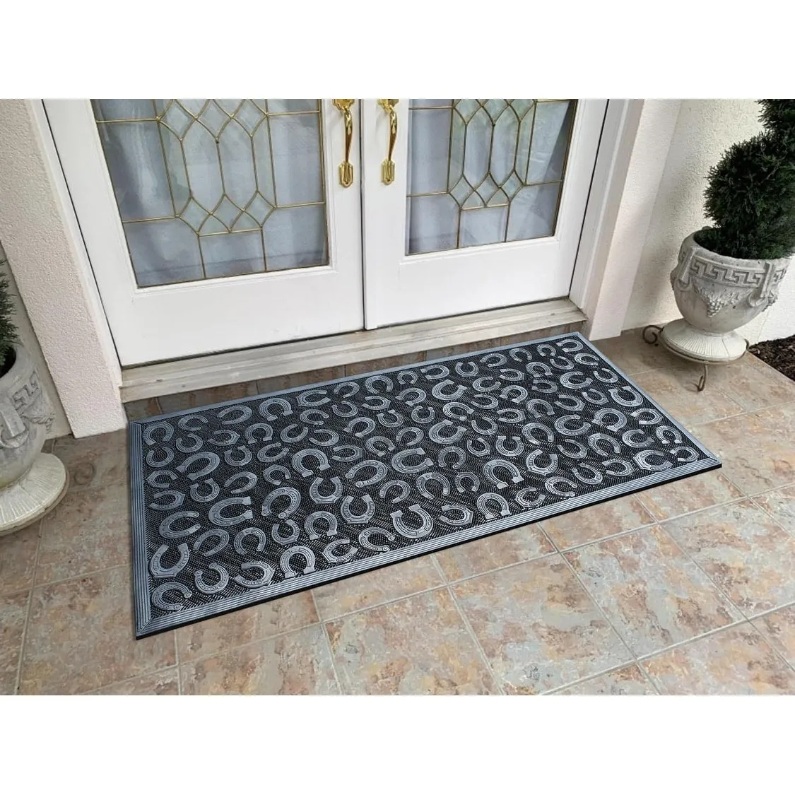 A1HC 100% Rubber Front Door Mat. All Season Large Size. Thin Profile Heavy Duty Doormat for Indoor Outdoor Use