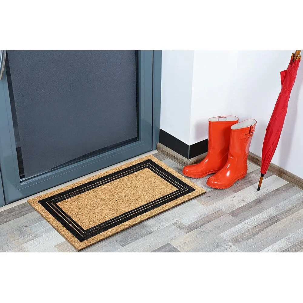 A1HC Classic Border Entrance Door Mats. Durable Large Outdoor Rug. Non-Slip. Flock Doormat Black/Beige