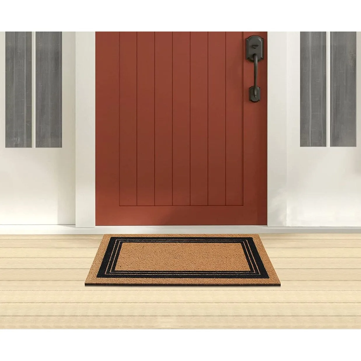 A1HC Classic Border Entrance Door Mats. Durable Large Outdoor Rug. Non-Slip. Flock Doormat Black/Beige