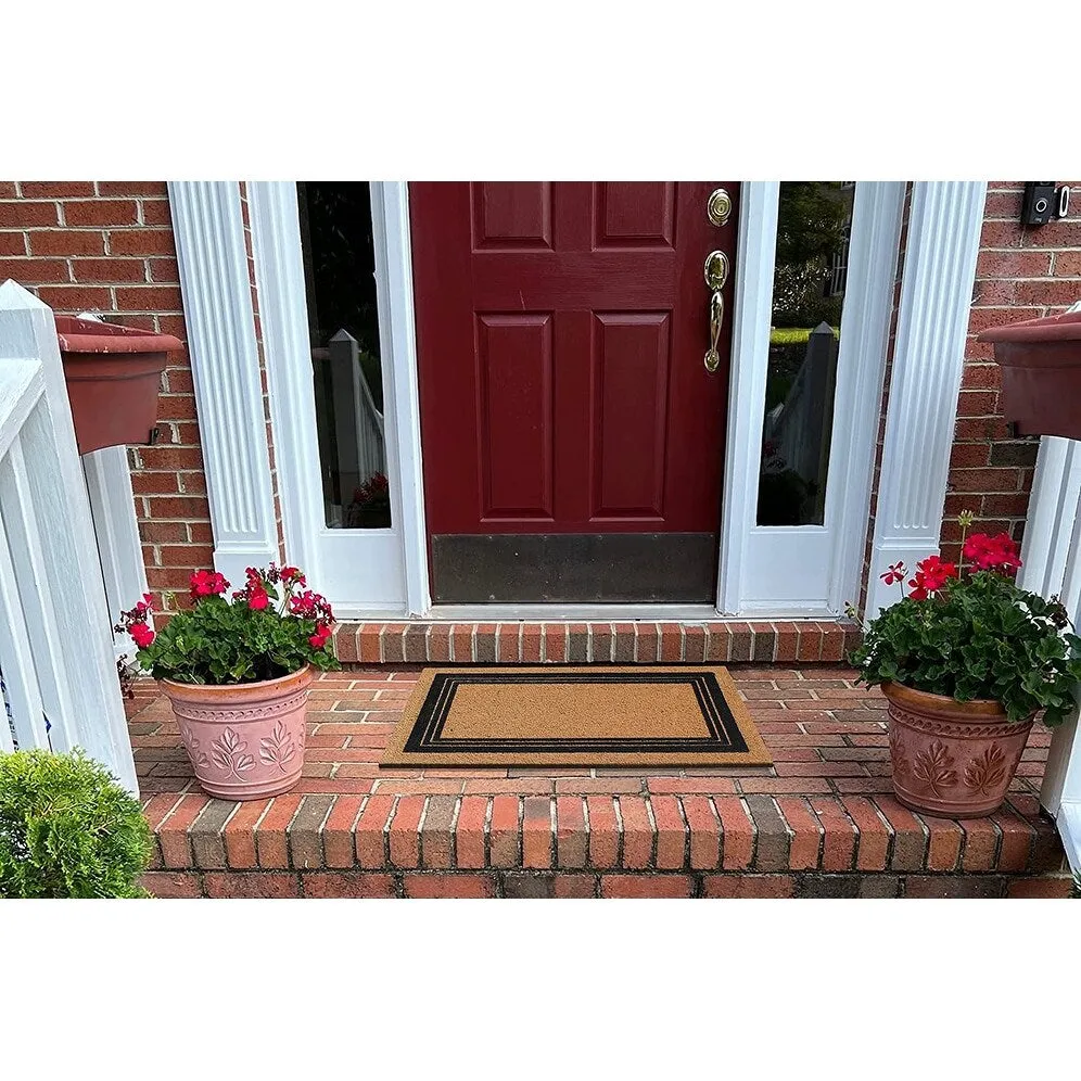 A1HC Classic Border Entrance Door Mats. Durable Large Outdoor Rug. Non-Slip. Flock Doormat Black/Beige