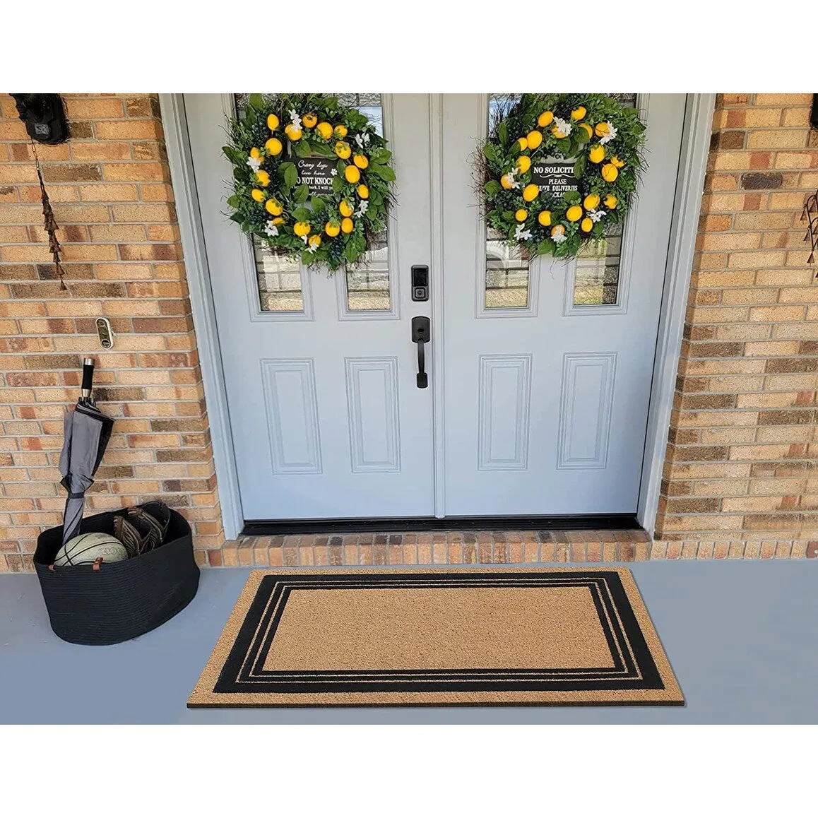A1HC Classic Border Entrance Door Mats. Durable Large Outdoor Rug. Non-Slip. Flock Doormat Black/Beige