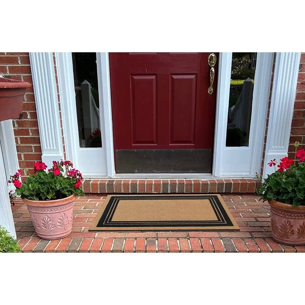 A1HC Classic Border Entrance Door Mats. Durable Large Outdoor Rug. Non-Slip. Flock Doormat Black/Beige