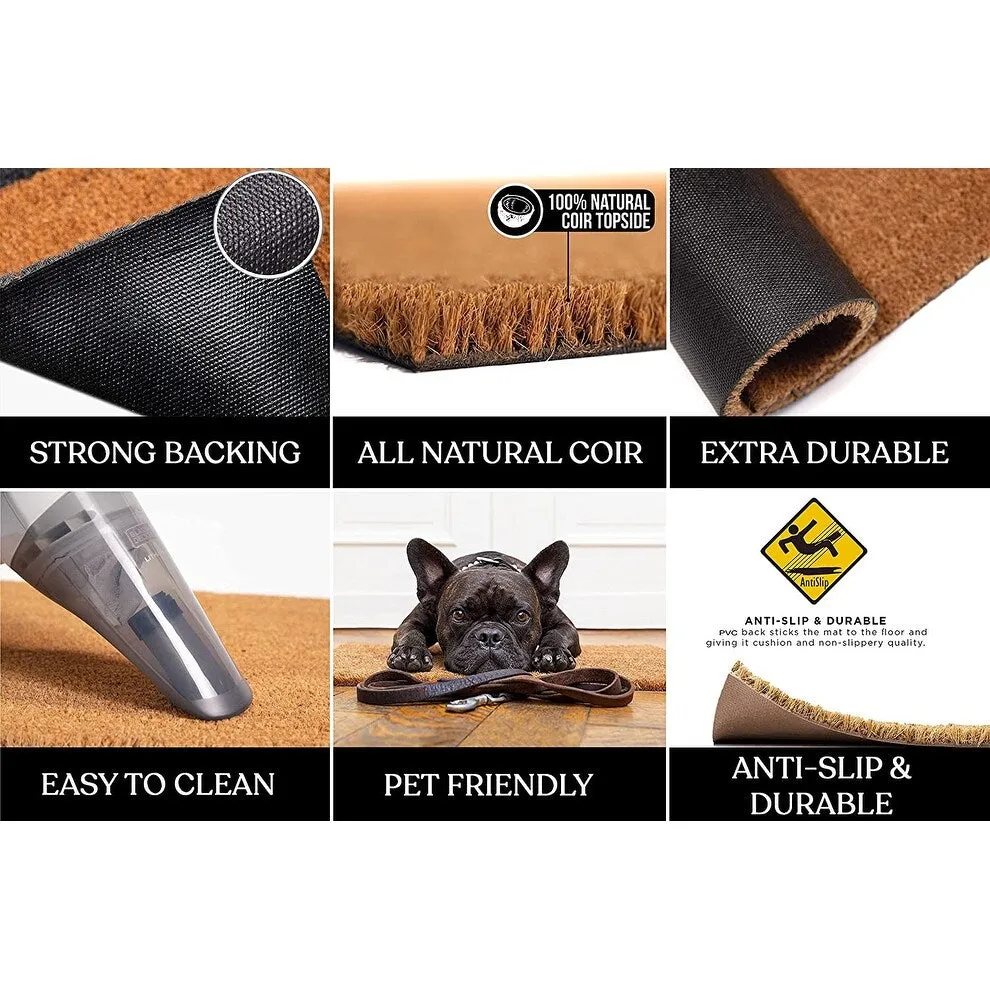 A1HC Classic Border Entrance Door Mats. Durable Large Outdoor Rug. Non-Slip. Flock Doormat Black/Beige