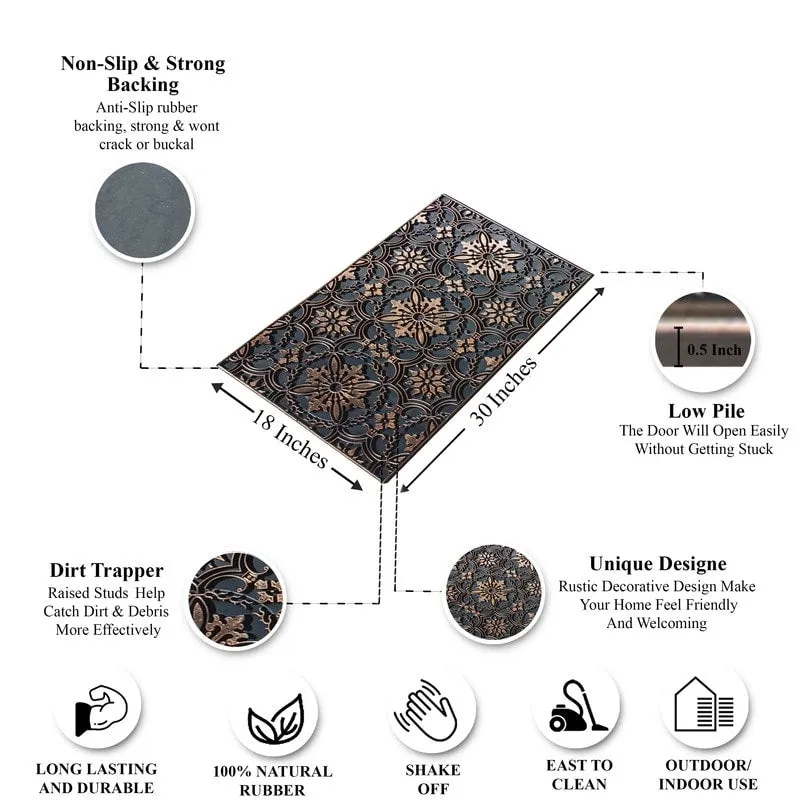 A1HC First Impression. Natural Rubber Doormat. Non-Slip. Durable. Heavy Duty Rubber Mat. 18X30