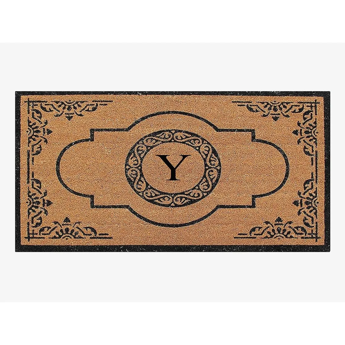 A1HC Natural Coir Hand-crafted Abrilina Monogrammed Double Doormat