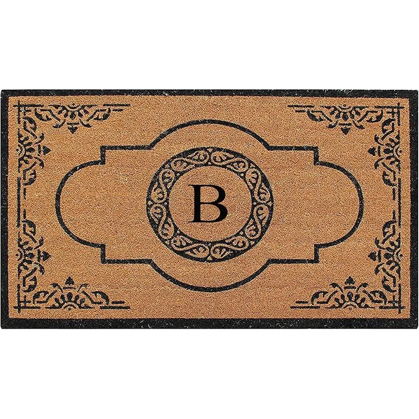 A1HC Natural Coir Hand-crafted Abrilina Monogrammed Double Doormat