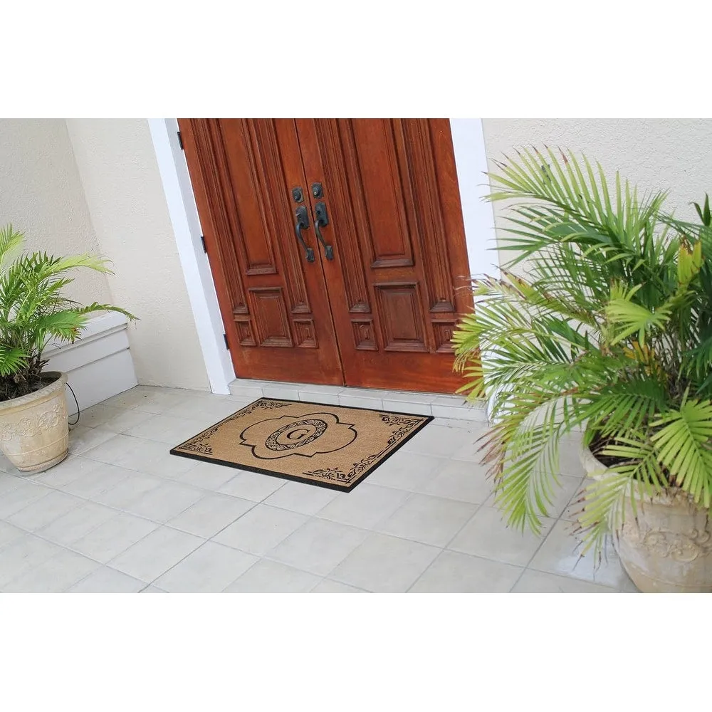 A1HC Natural Coir Hand-crafted Abrilina Monogrammed Double Doormat