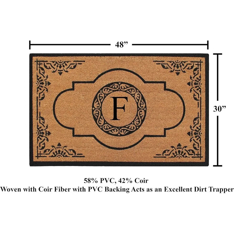 A1HC Natural Coir Hand-crafted Abrilina Monogrammed Double Doormat