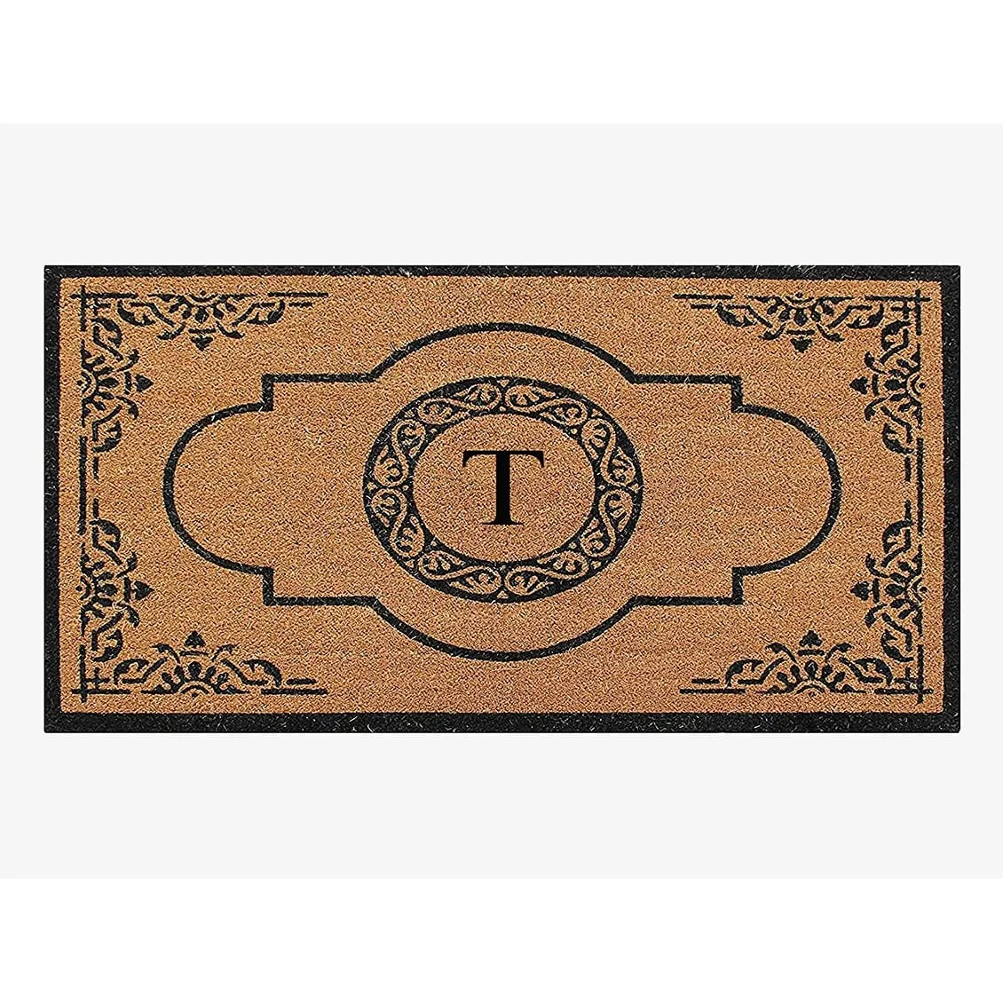 A1HC Natural Coir Hand-crafted Abrilina Monogrammed Double Doormat