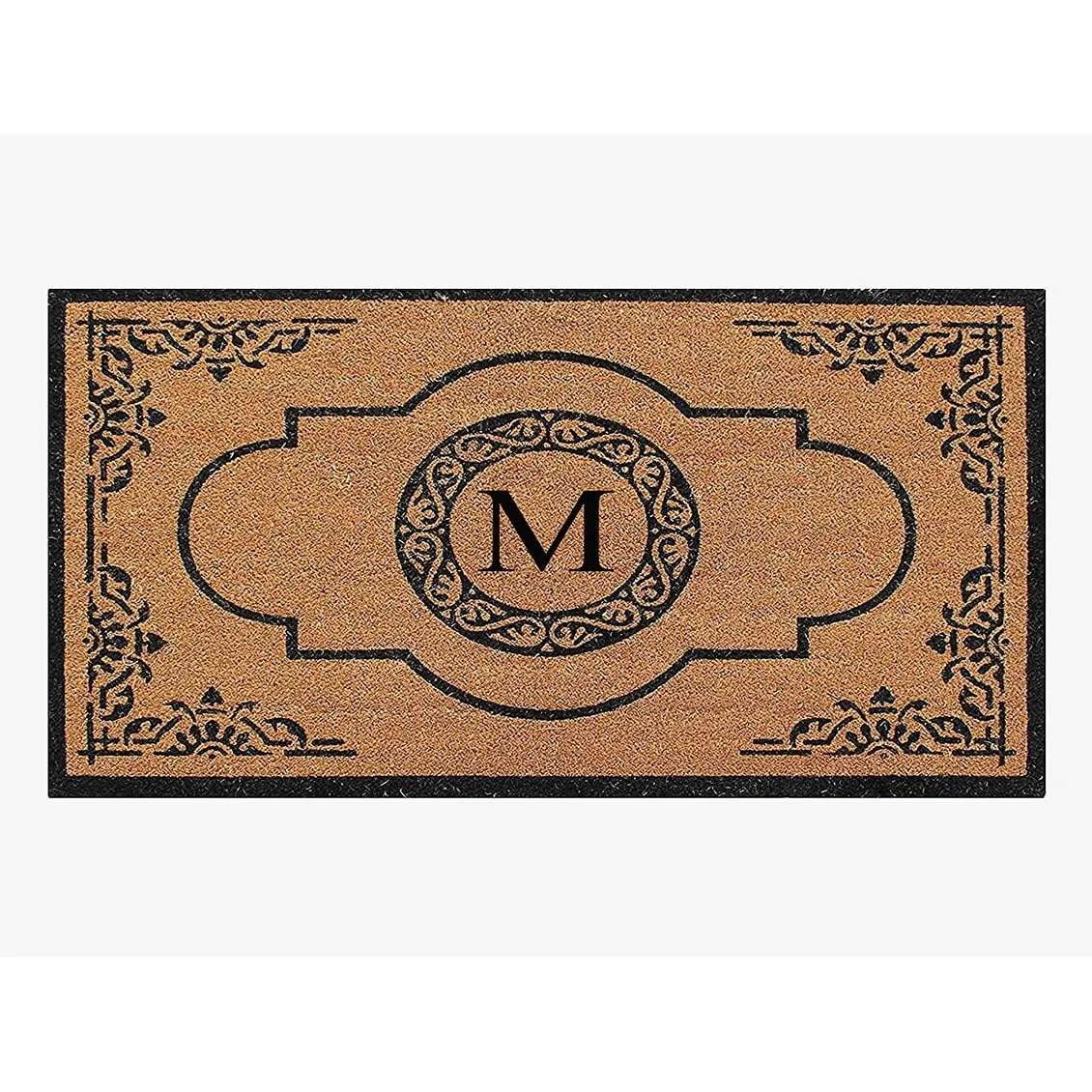 A1HC Natural Coir Hand-crafted Abrilina Monogrammed Double Doormat