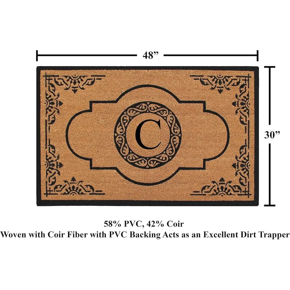 A1HC Natural Coir Hand-crafted Abrilina Monogrammed Double Doormat