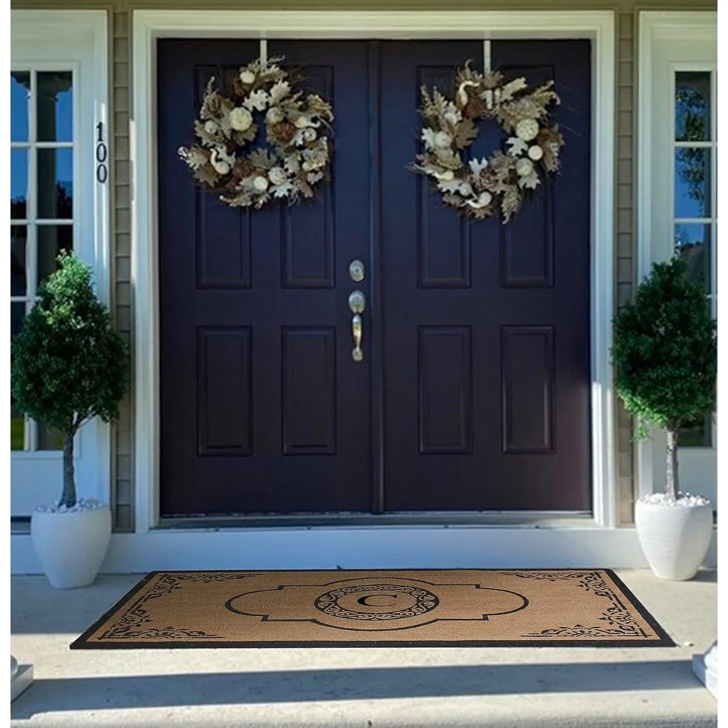 A1HC Natural Coir Hand-crafted Abrilina Monogrammed Double Doormat