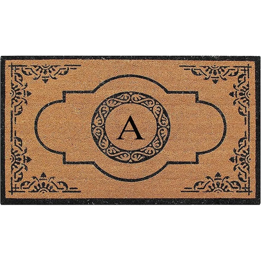 A1HC Natural Coir Hand-crafted Abrilina Monogrammed Double Doormat