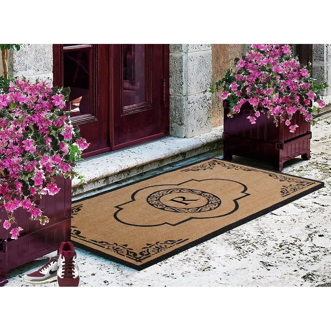 A1HC Natural Coir Hand-crafted Abrilina Monogrammed Double Doormat