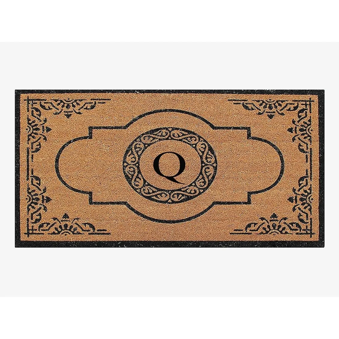 A1HC Natural Coir Hand-crafted Abrilina Monogrammed Double Doormat