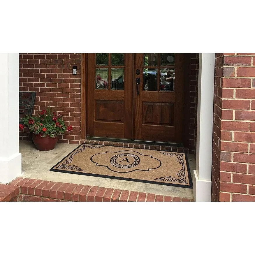 A1HC Natural Coir Hand-crafted Abrilina Monogrammed Double Doormat