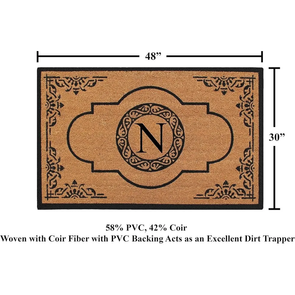 A1HC Natural Coir Hand-crafted Abrilina Monogrammed Double Doormat