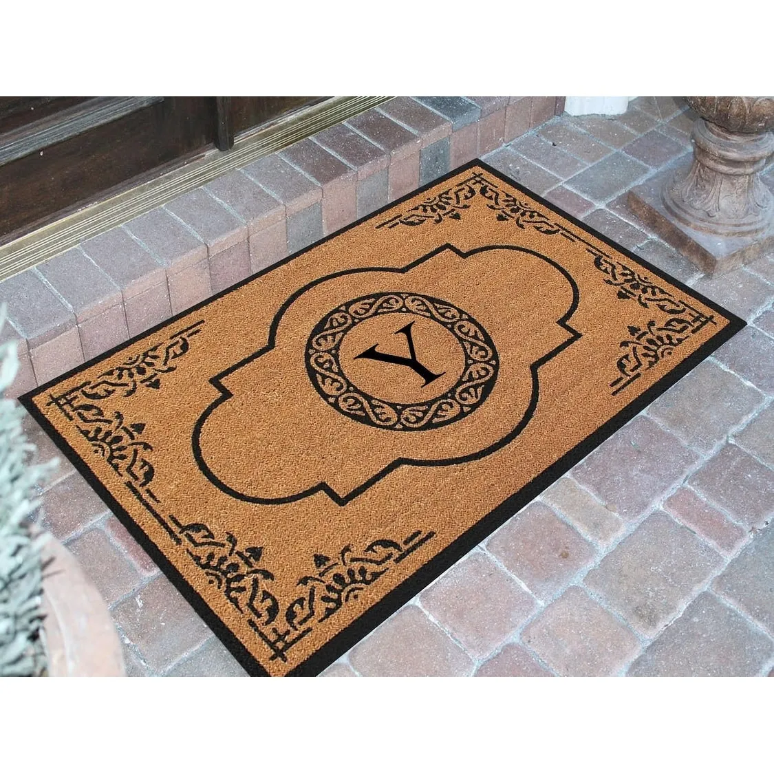 A1HC Natural Coir Hand-crafted Abrilina Monogrammed Double Doormat