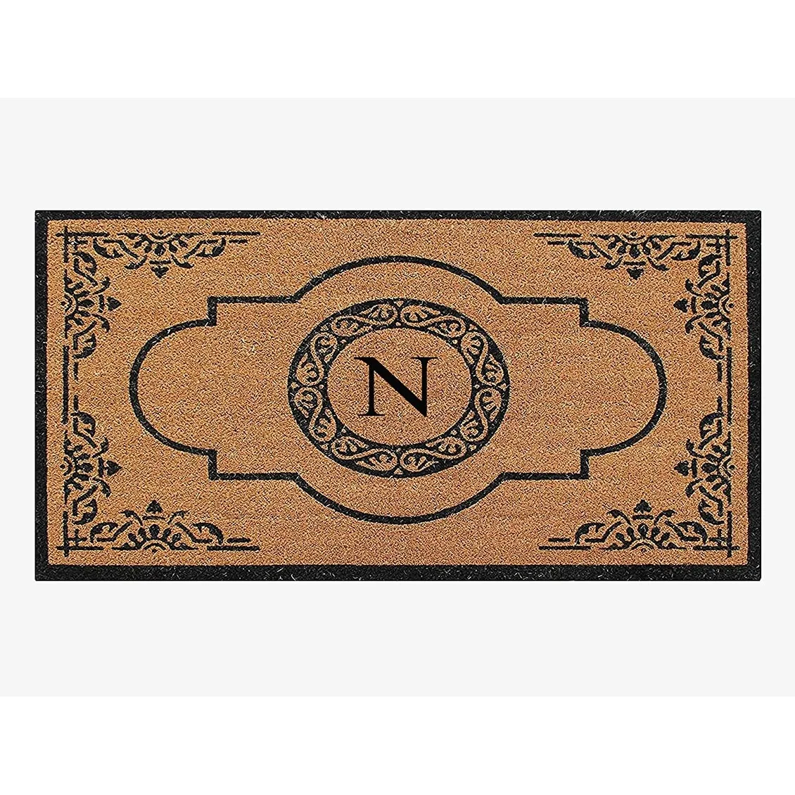 A1HC Natural Coir Hand-crafted Abrilina Monogrammed Double Doormat