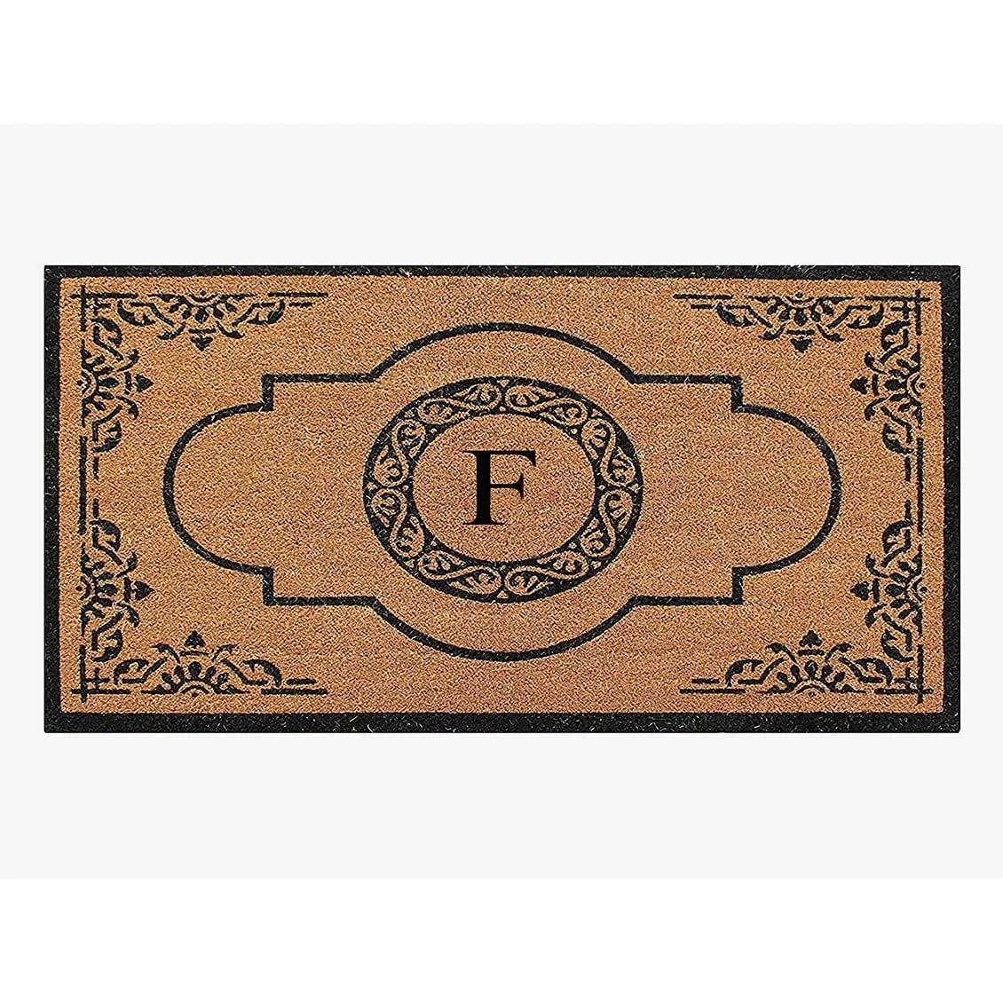 A1HC Natural Coir Hand-crafted Abrilina Monogrammed Double Doormat