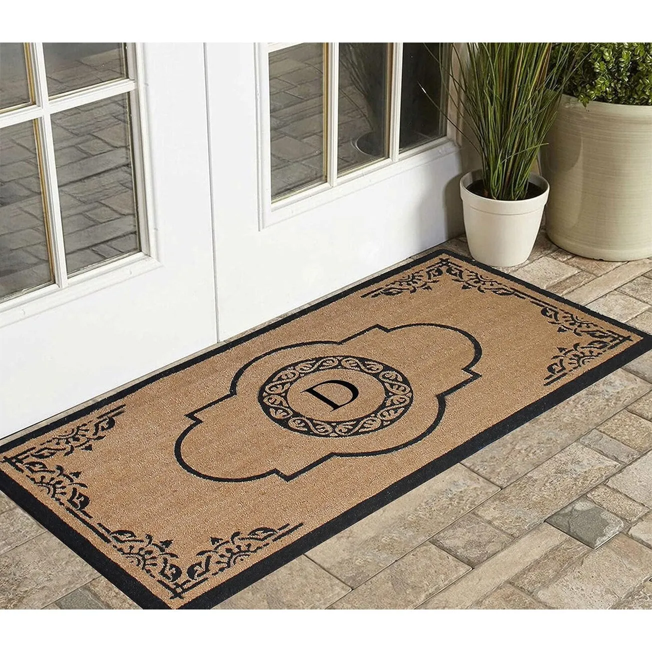 A1HC Natural Coir Hand-crafted Abrilina Monogrammed Double Doormat