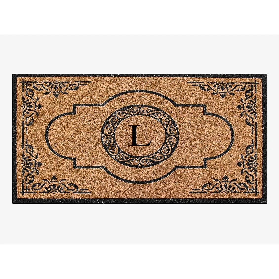 A1HC Natural Coir Hand-crafted Abrilina Monogrammed Double Doormat