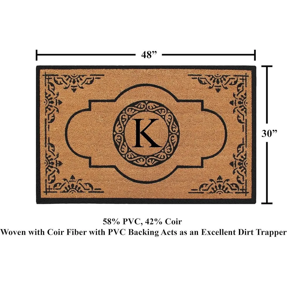 A1HC Natural Coir Hand-crafted Abrilina Monogrammed Double Doormat