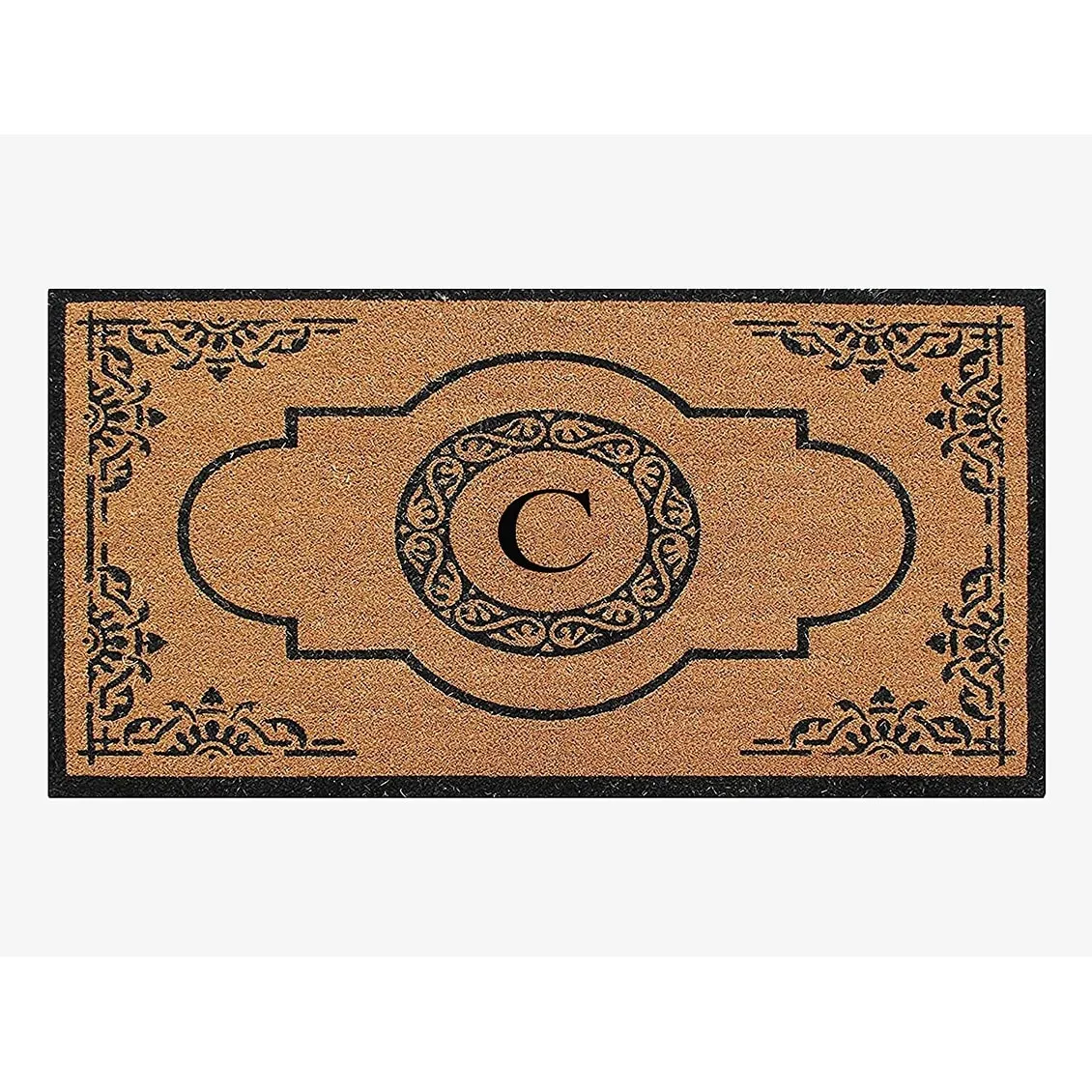 A1HC Natural Coir Hand-crafted Abrilina Monogrammed Double Doormat