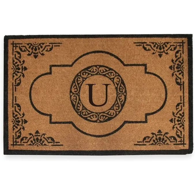A1HC Natural Coir Hand-crafted Abrilina Monogrammed Double Doormat