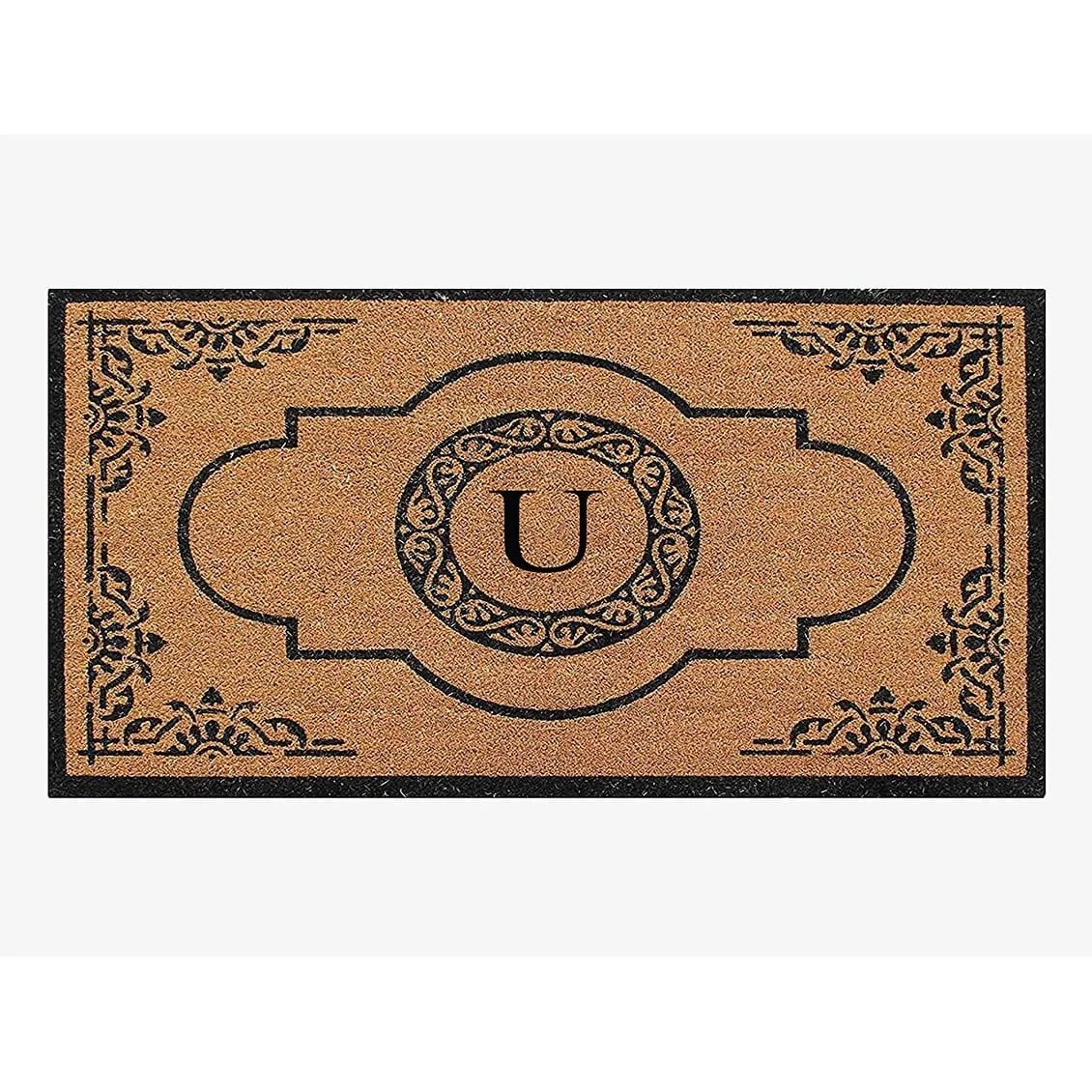 A1HC Natural Coir Hand-crafted Abrilina Monogrammed Double Doormat