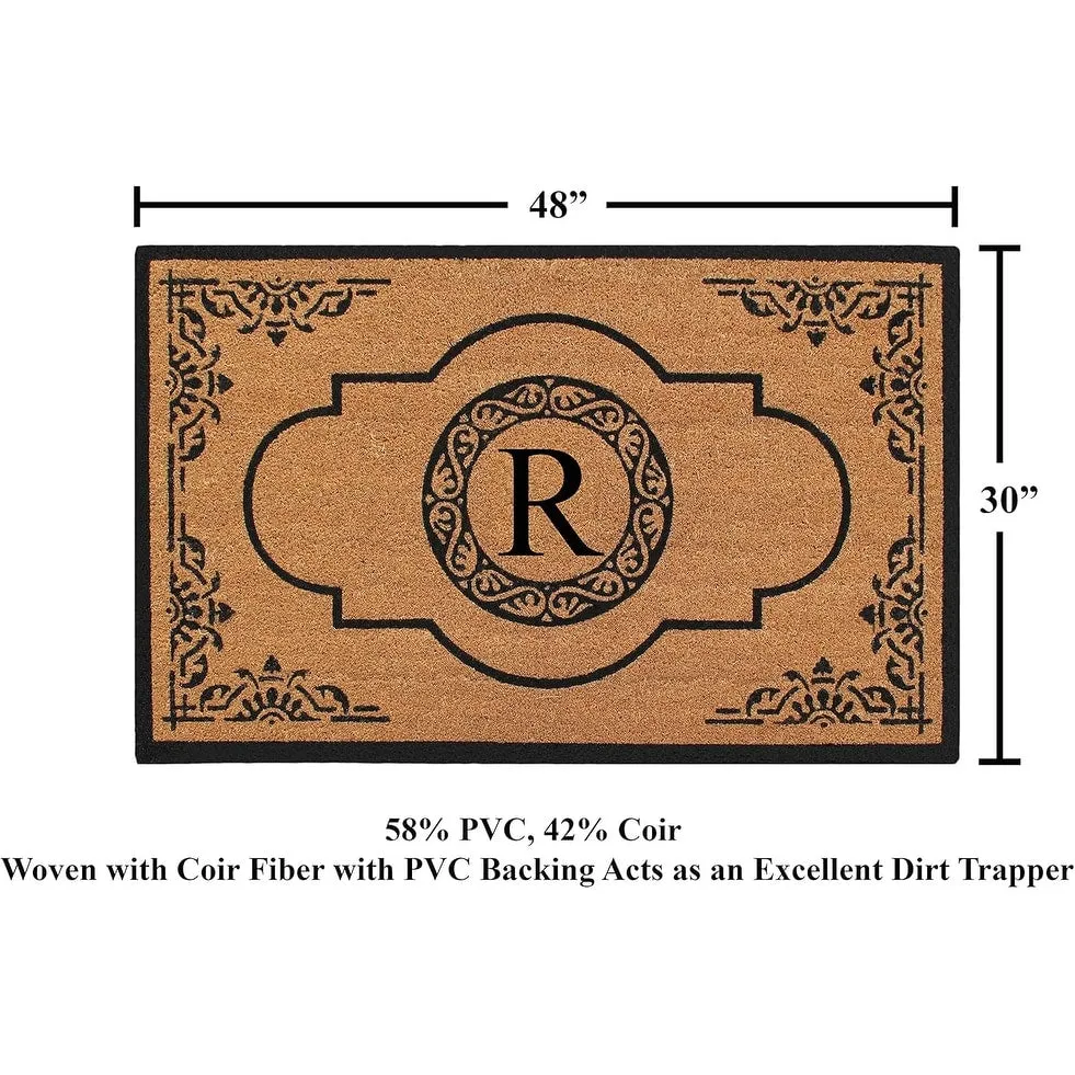 A1HC Natural Coir Hand-crafted Abrilina Monogrammed Double Doormat