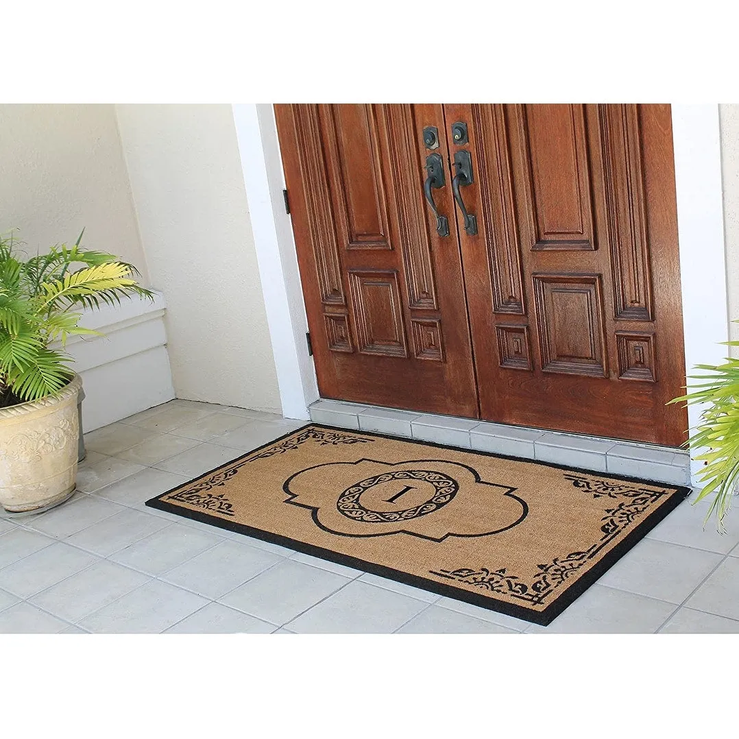 A1HC Natural Coir Hand-crafted Abrilina Monogrammed Double Doormat