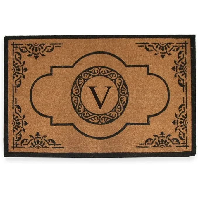 A1HC Natural Coir Hand-crafted Abrilina Monogrammed Double Doormat