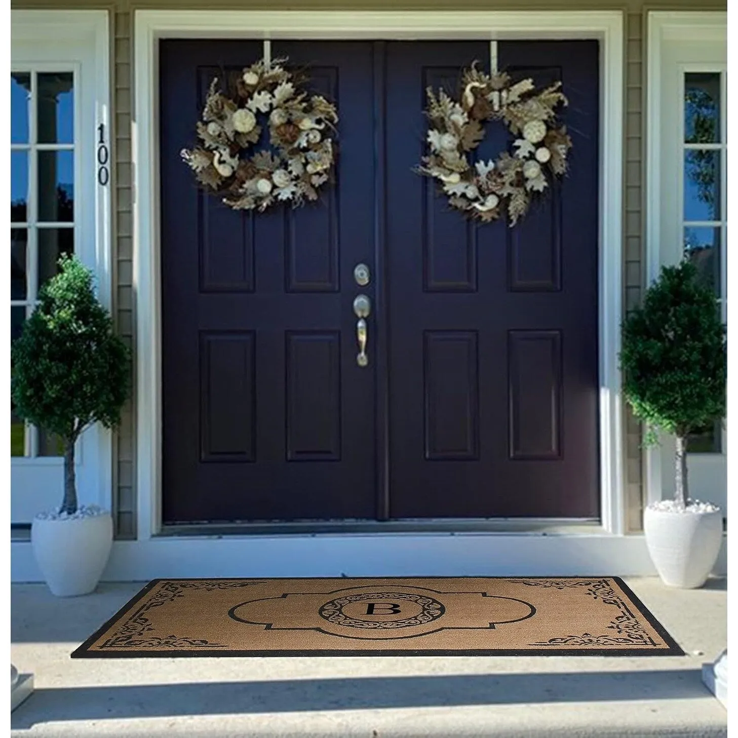 A1HC Natural Coir Hand-crafted Abrilina Monogrammed Double Doormat