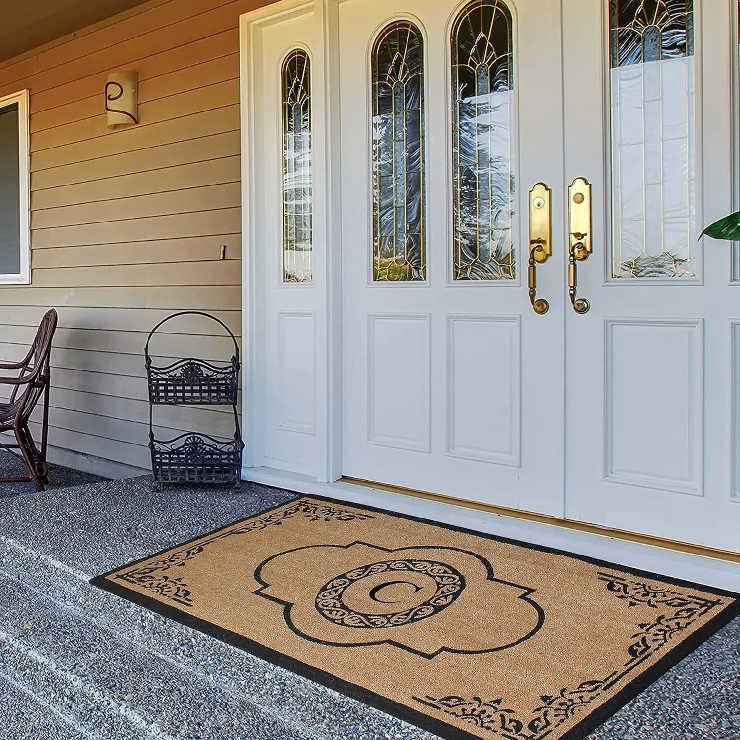 A1HC Natural Coir Hand-crafted Abrilina Monogrammed Double Doormat