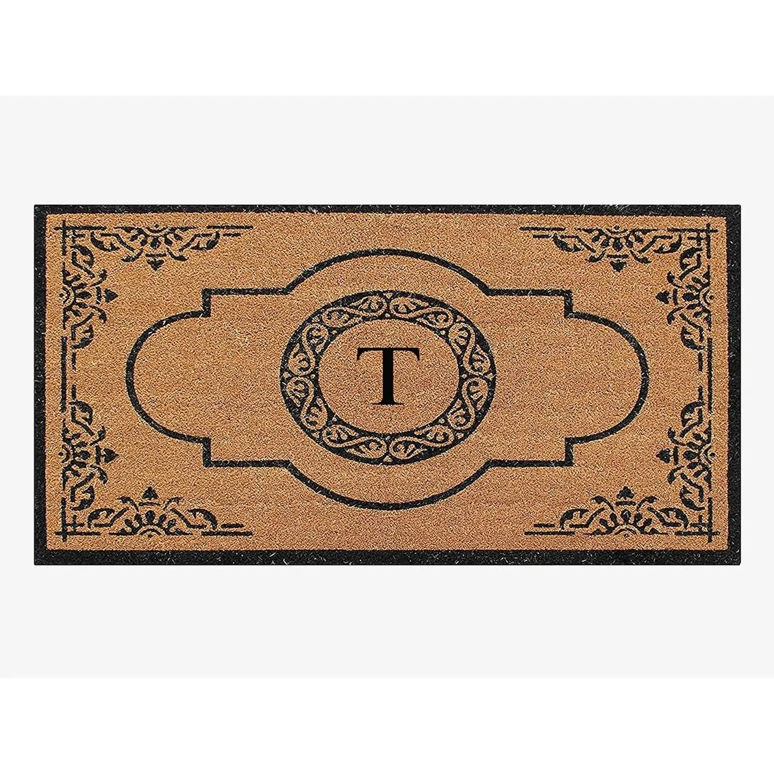 A1HC Natural Coir Hand-crafted Abrilina Monogrammed Double Doormat