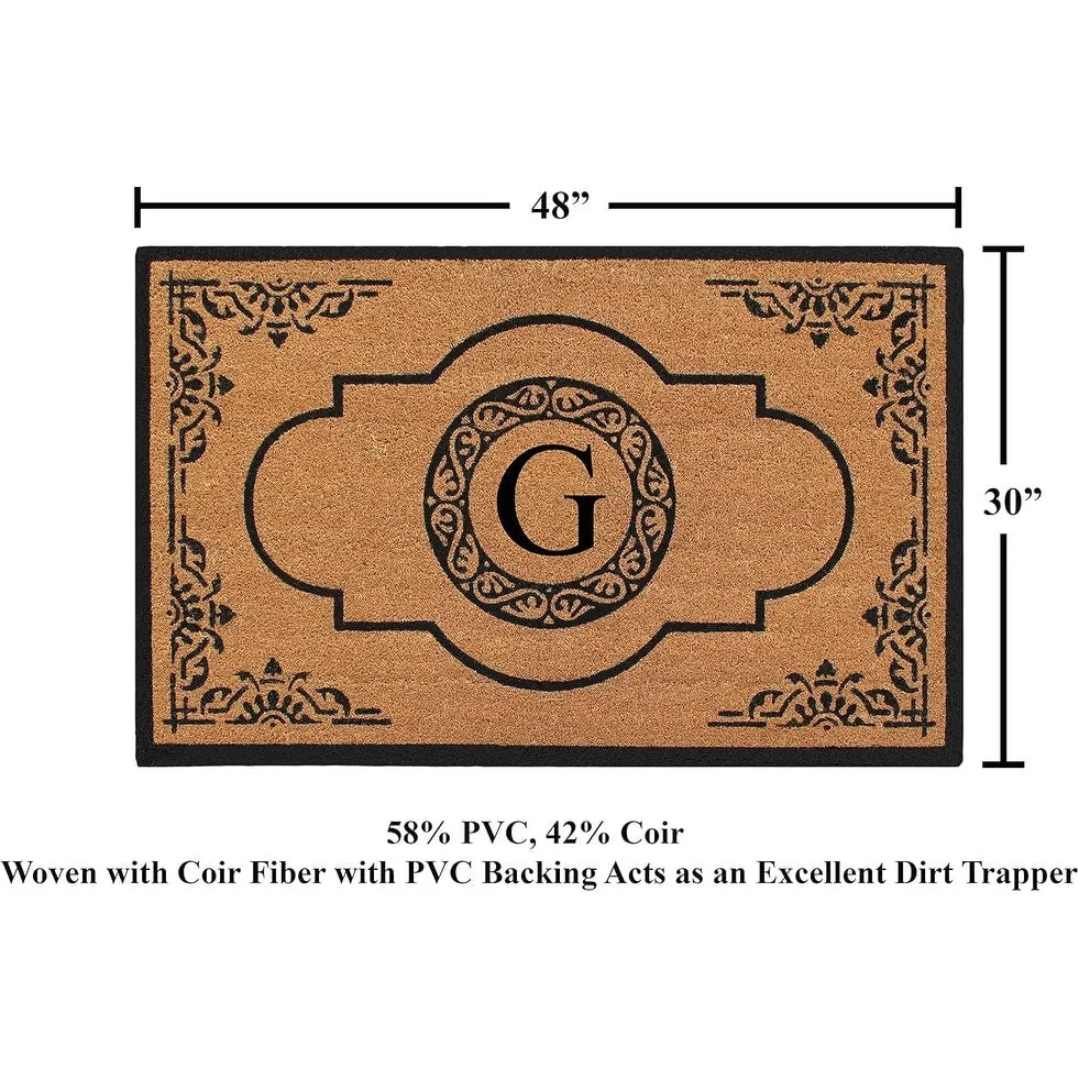 A1HC Natural Coir Hand-crafted Abrilina Monogrammed Double Doormat