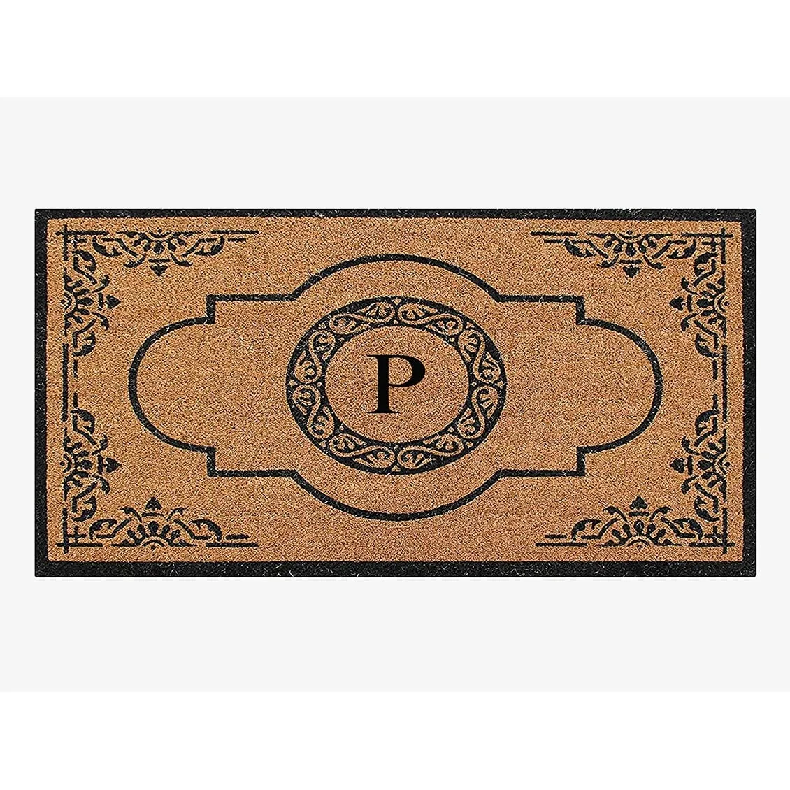 A1HC Natural Coir Hand-crafted Abrilina Monogrammed Double Doormat