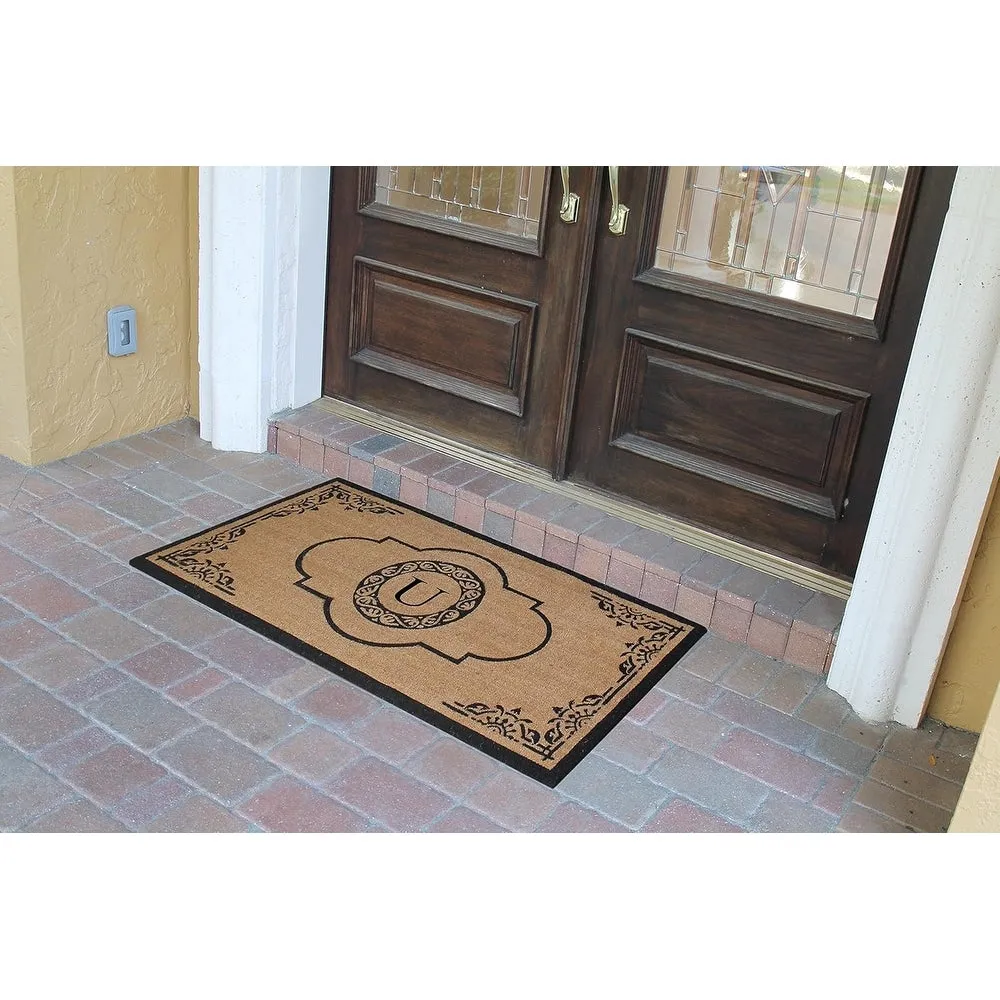 A1HC Natural Coir Hand-crafted Abrilina Monogrammed Double Doormat
