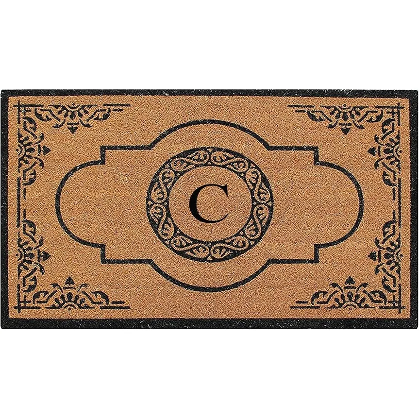 A1HC Natural Coir Hand-crafted Abrilina Monogrammed Double Doormat