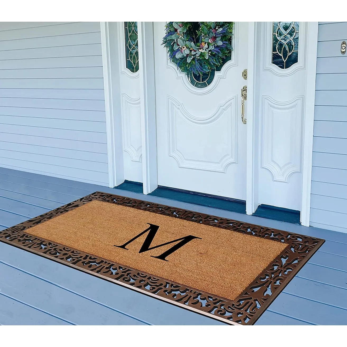 A1HC Natural Coir Monogrammed Door Mat For Front Door. 30X60. Anti-Shed Treated Durable Doormat for Outdoor Entrance