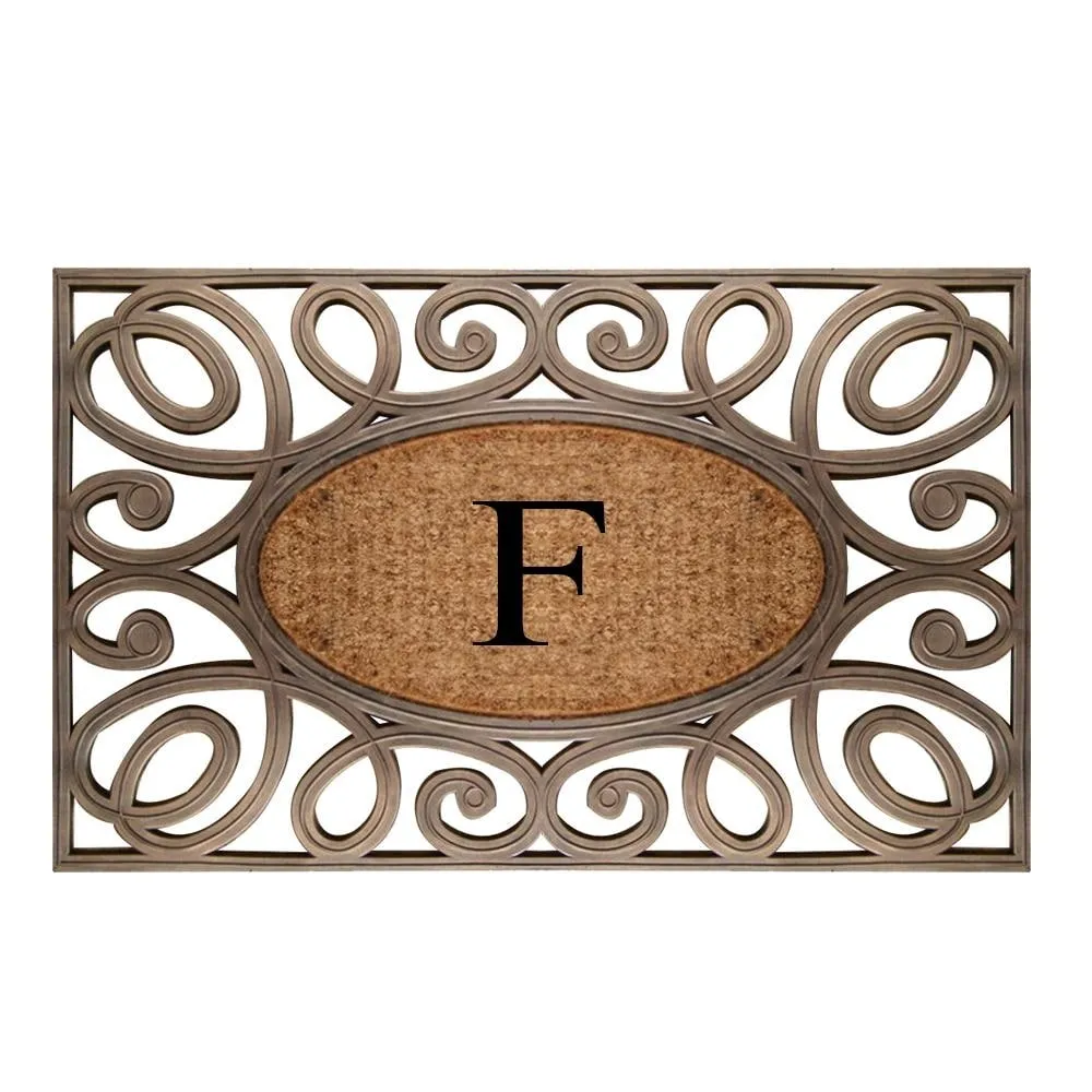 A1HC Rubber and Coir Elegant Circles. Monogrammed Double Door Doormat