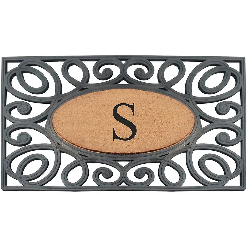 A1HC Rubber and Coir Elegant Circles. Monogrammed Double Door Doormat