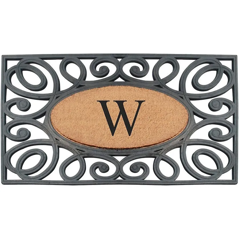 A1HC Rubber and Coir Elegant Circles. Monogrammed Double Door Doormat