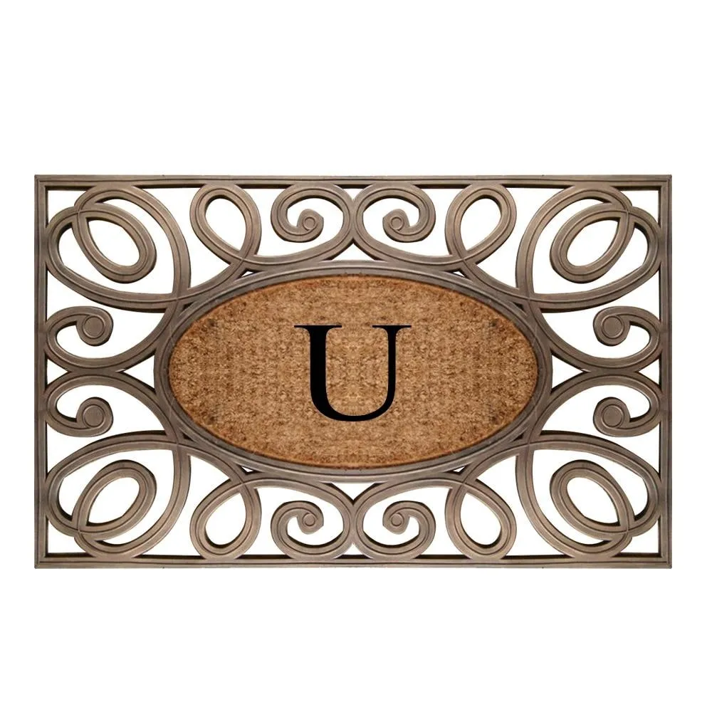 A1HC Rubber and Coir Elegant Circles. Monogrammed Double Door Doormat