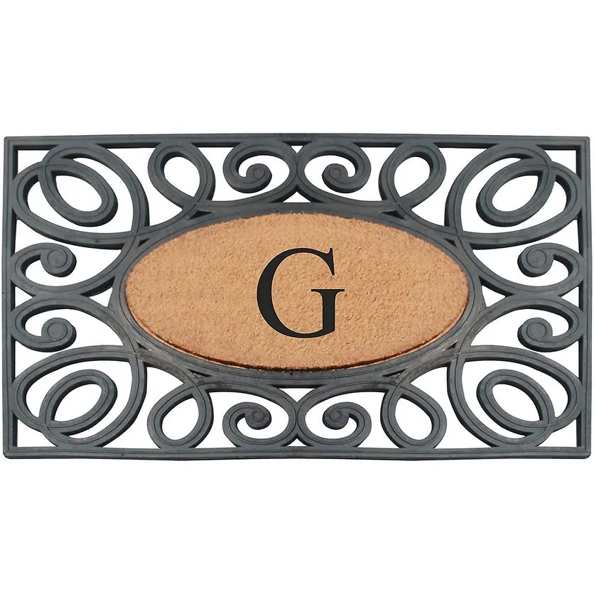 A1HC Rubber and Coir Elegant Circles. Monogrammed Double Door Doormat